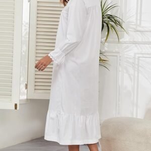 100% Cotton Nightgowns For Women Victorian Night Gown Long Sleeve House Dress With Pockets S-3XL