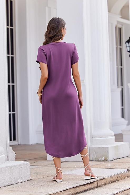 Ekouaer Long Nightgowns for Women Button Night Gowns Short Sleeve Sleepwear Full Length Sleep Shirts With Pockets S-2XL - Image 3